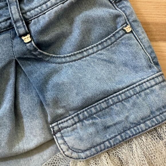Kids‎ Girls Denim Frill Lace Detail Panda Button Cargo Shorts Size 14-16 - Picture 3 of 5